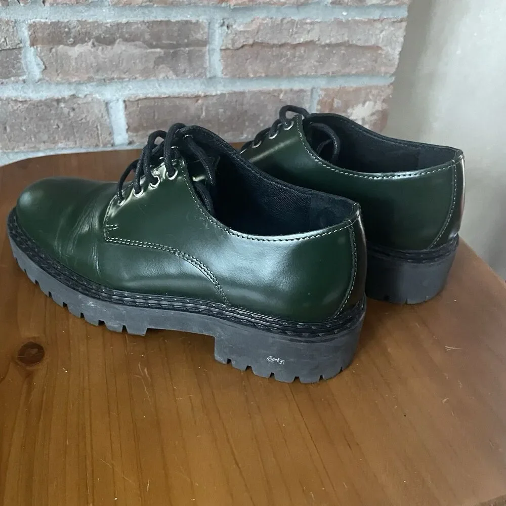 Anthropologie Maeve Leather Oxford Women's Size 5.5 EU 36 Green Lace Up Lug